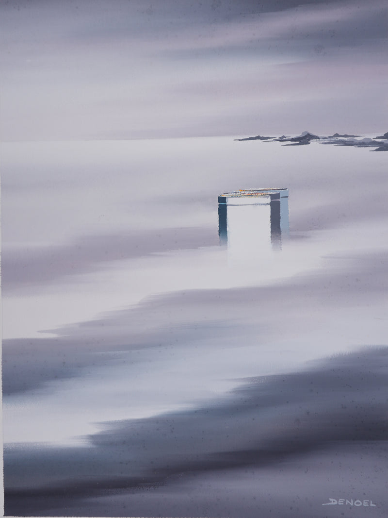 Leon DENOEL : Brumes sur le lac Léman, Gouache originale signée
