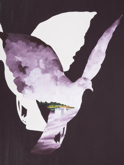 Leon DENOEL : Colombes surréalistes, Hommage à Magritte, Gouache originale signée