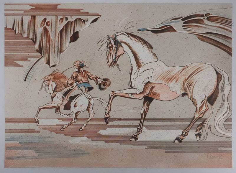 CARUL : A cheval, Lithographie originale signée