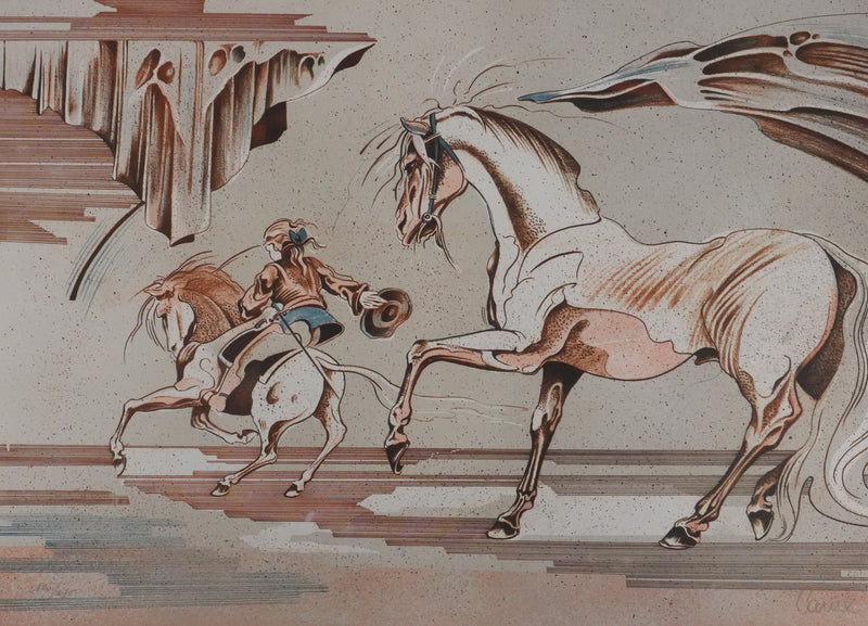 CARUL : A cheval, Lithographie originale signée