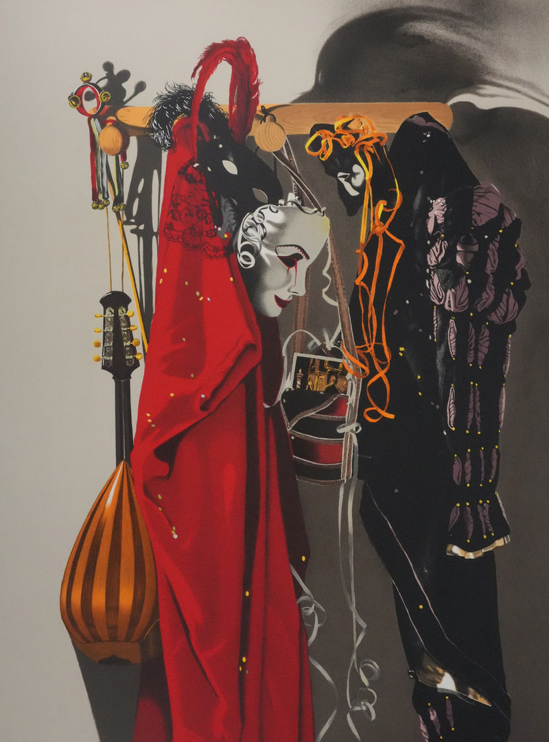 Nadine LE PRINCE : Costumes vénitien, Lithographie originale signée