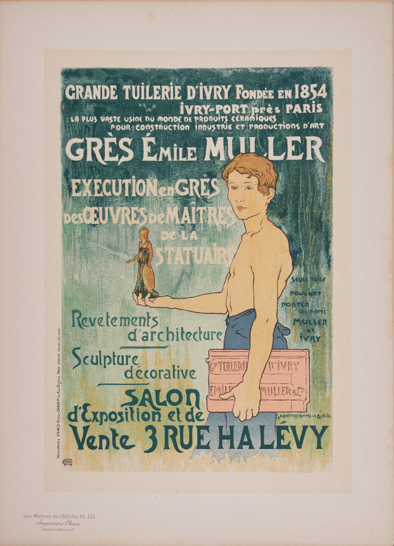 Alexandre CHARPENTIER : Le garçon à la statuette, Lithographie originale