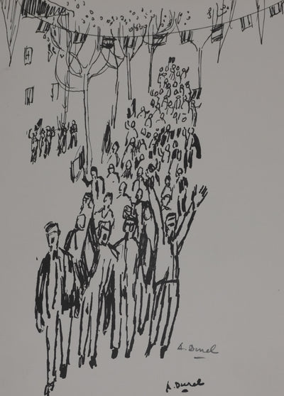 Auguste DUREL : Célébration populaire, Héliogravure signée