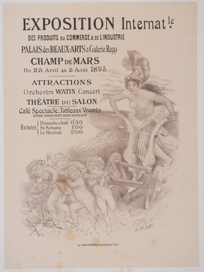 Adolphe WILLETTE : Exposition internationale, Lithographie originale signée
