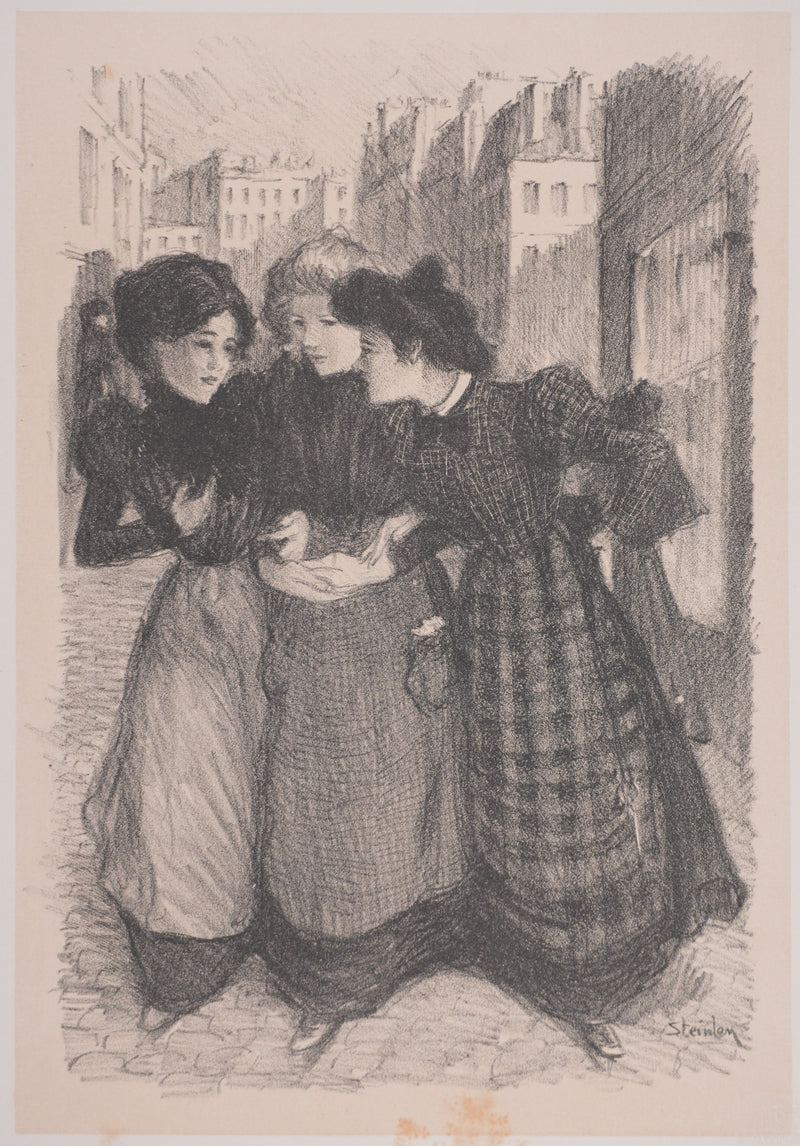 Théophile Alexandre STEINLEN : La discussion, Lithographie originale signée