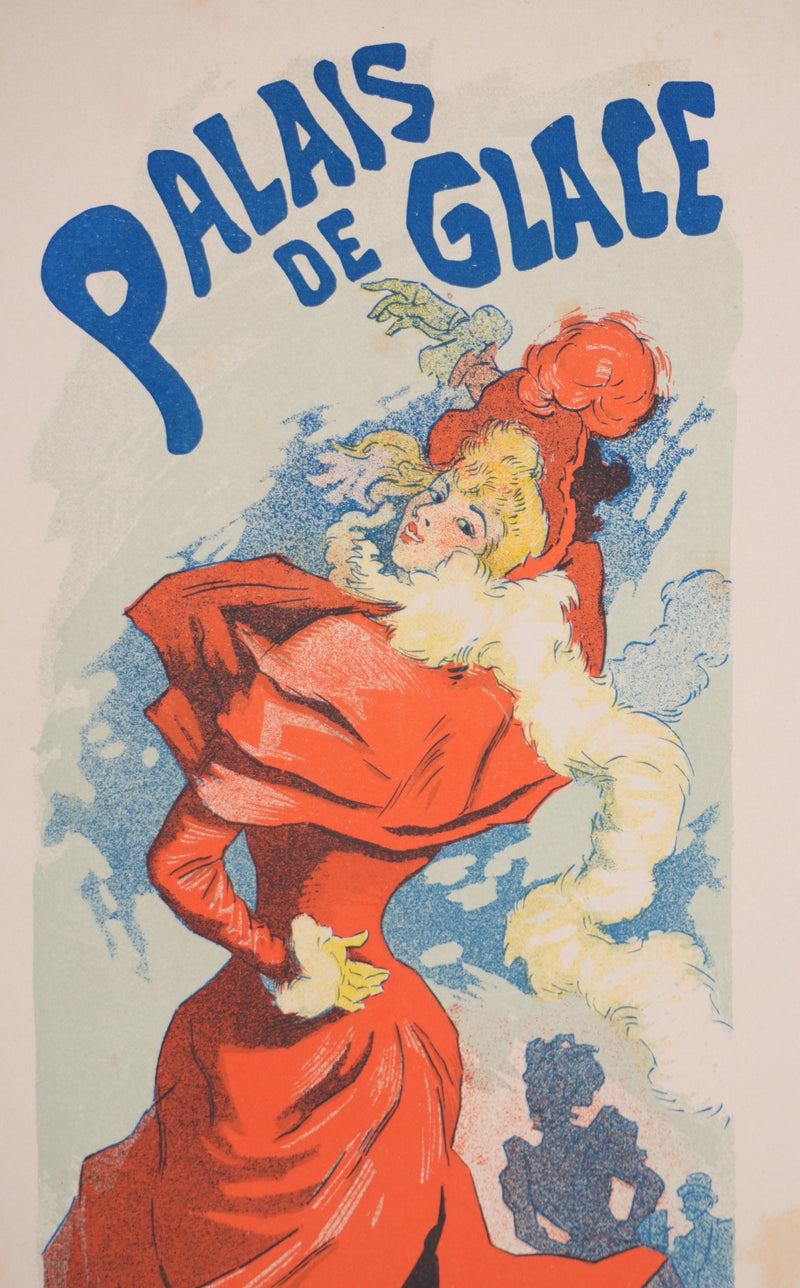 Jules CHERET : La patineuse au manteau rouge, Lithographie originale signée