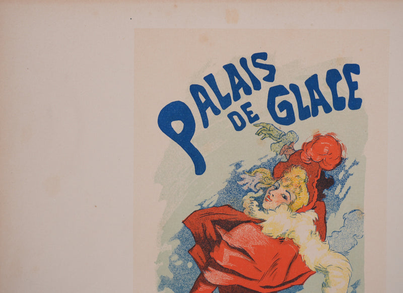 Jules CHERET : La patineuse au manteau rouge, Lithographie originale signée