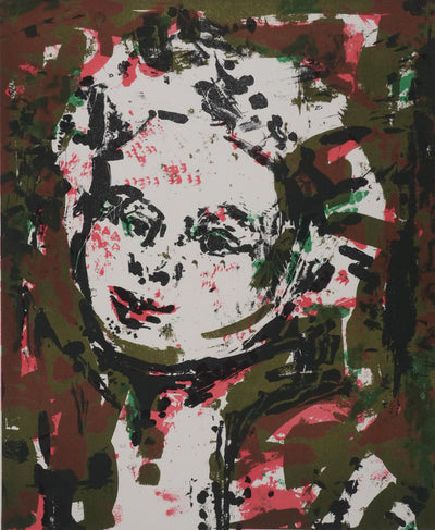 Yvette ALDE : Portrait féminin, Lithographie originale signée