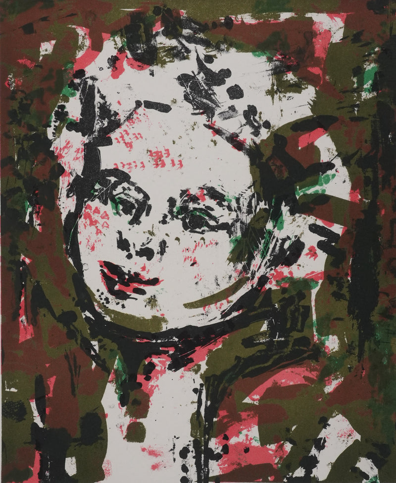 Yvette ALDE : Portrait féminin, Lithographie originale signée