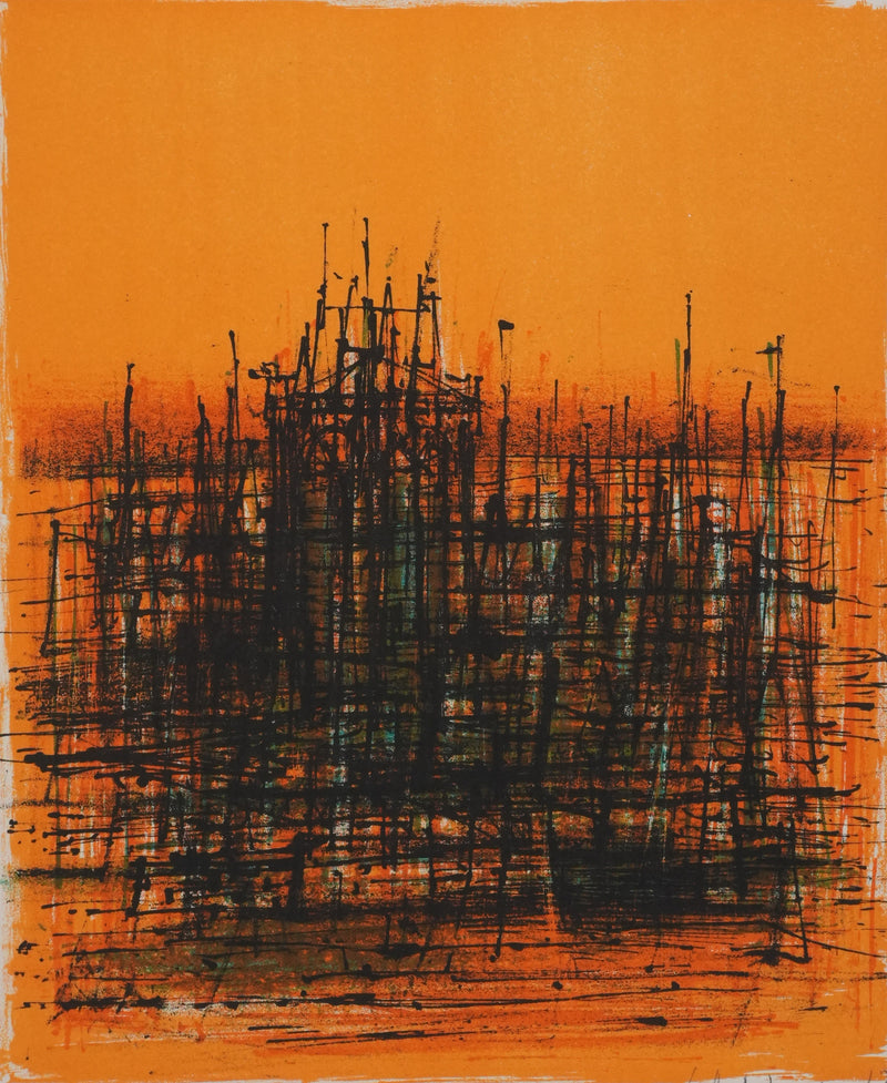 Jean CARZOU : Le coucher de soleil sur le port, Lithographie originale signée