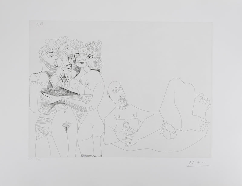 Pablo PICASSO : Les 156, Barbu fantasmant, femmes, homme et homme grec au corps de femme, Gravure originale signée