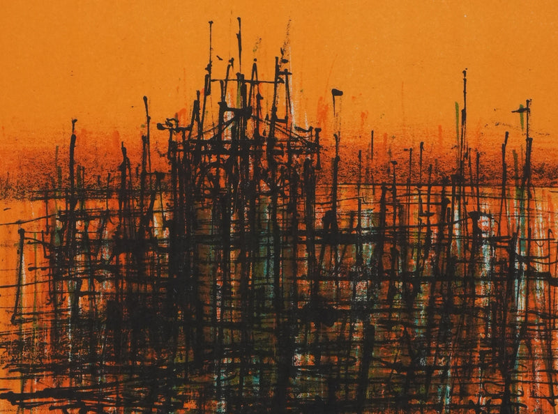 Jean CARZOU : Le coucher de soleil sur le port, Lithographie originale signée