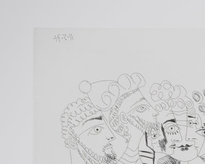 Pablo PICASSO : Les 156, Barbu fantasmant, femmes, homme et homme grec au corps de femme, Gravure originale signée