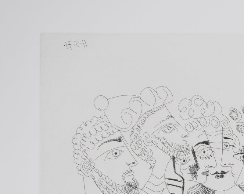 Pablo PICASSO : Les 156, Barbu fantasmant, femmes, homme et homme grec au corps de femme, Gravure originale signée