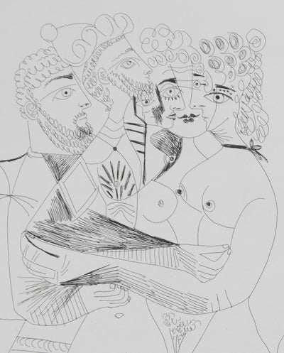 Pablo PICASSO : Les 156, Barbu fantasmant, femmes, homme et homme grec au corps de femme, Gravure originale signée