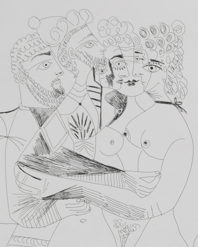 Pablo PICASSO : Les 156, Barbu fantasmant, femmes, homme et homme grec au corps de femme, Gravure originale signée