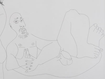 Pablo PICASSO : Les 156, Barbu fantasmant, femmes, homme et homme grec au corps de femme, Gravure originale signée