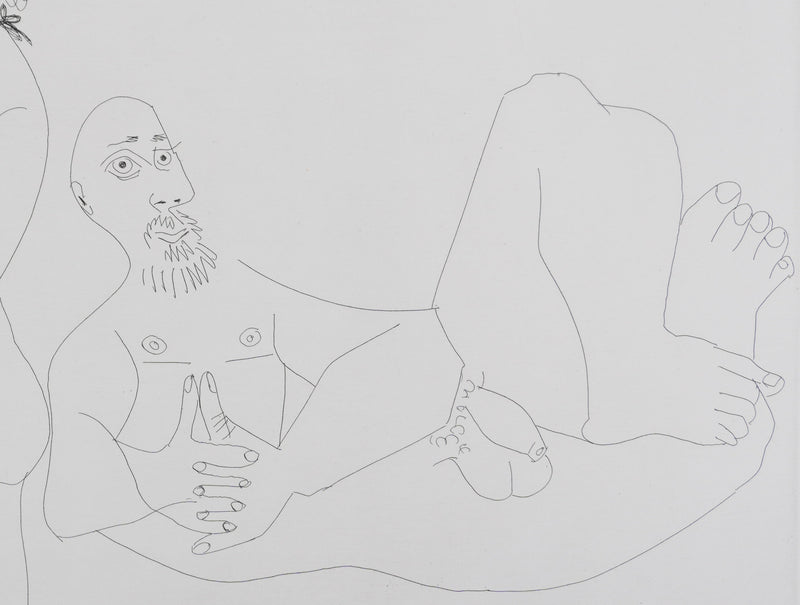 Pablo PICASSO : Les 156, Barbu fantasmant, femmes, homme et homme grec au corps de femme, Gravure originale signée