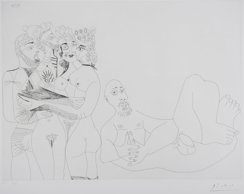 Pablo PICASSO : Les 156, Barbu fantasmant, femmes, homme et homme grec au corps de femme, Gravure originale signée