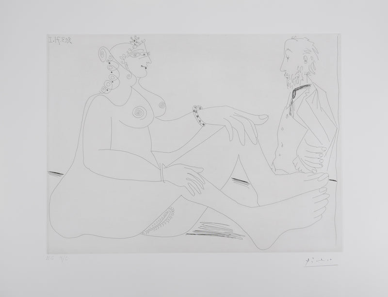 Pablo PICASSO : Les 156, Fille au bracelet, avec Degas les mains dans le dos, Gravure originale signée