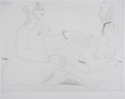 Pablo PICASSO : Les 156, Fille au bracelet, avec Degas les mains dans le dos, Gravure originale signée