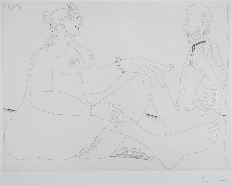 Pablo PICASSO : Les 156, Fille au bracelet, avec Degas les mains dans le dos, Gravure originale signée