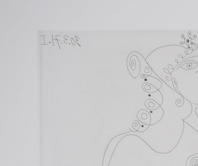 Pablo PICASSO : Les 156, Fille au bracelet, avec Degas les mains dans le dos, Gravure originale signée