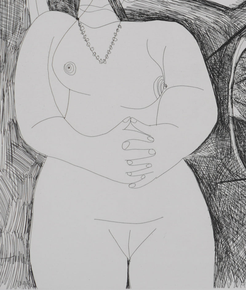 Pablo PICASSO : Les 156, Célestine et filles, avec deux hommes en costume du XVIIe siècle, Gravure originale signée
