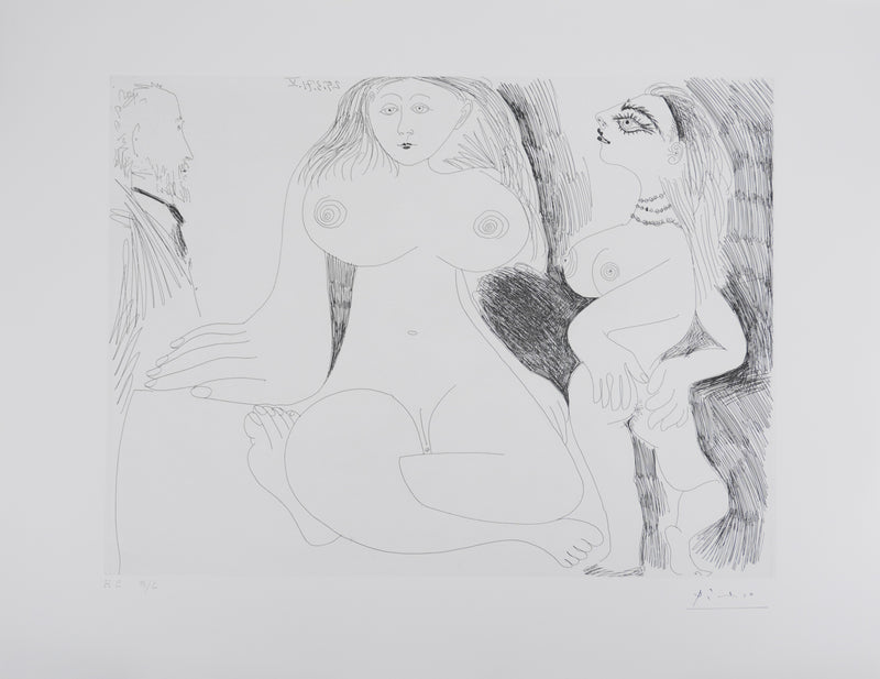 Pablo PICASSO : Les 156, Scène de séduction entre deux filles…, Gravure originale signée
