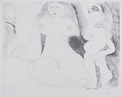 Pablo PICASSO : Les 156, Scène de séduction entre deux filles…, Gravure originale signée