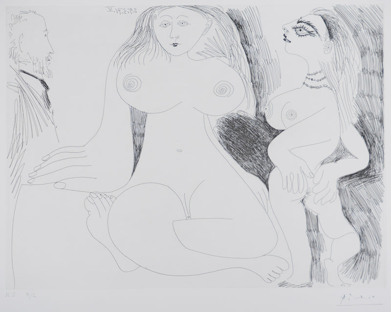 Pablo PICASSO : Les 156, Scène de séduction entre deux filles…, Gravure originale signée