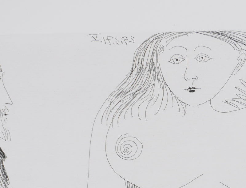 Pablo PICASSO : Les 156, Scène de séduction entre deux filles…, Gravure originale signée