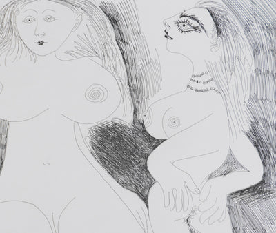 Pablo PICASSO : Les 156, Scène de séduction entre deux filles…, Gravure originale signée