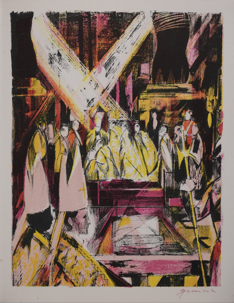 Emile GRAU-SALA : Le conclave, Lithographie originale signée