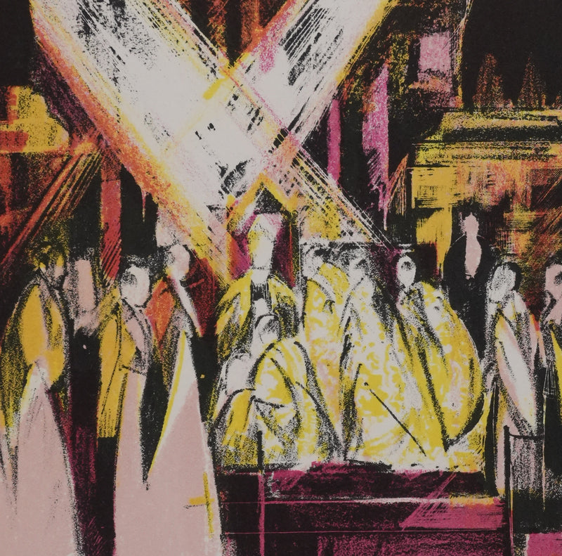 Emile GRAU-SALA : Le conclave, Lithographie originale signée