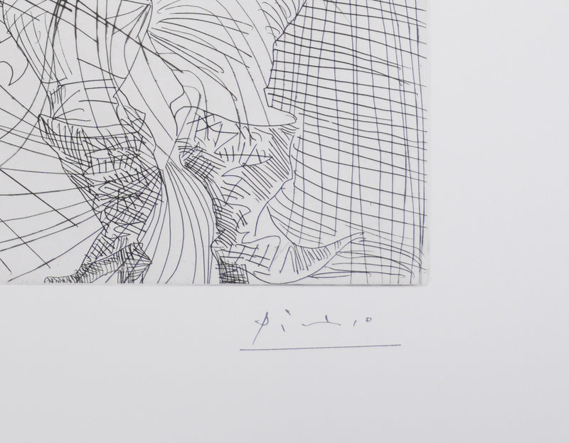 Pablo PICASSO : Les 156, Couple, femme et homme-chien. Avec femme à la fleur, Gravure originale signée