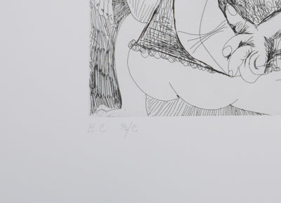 Pablo PICASSO : Les 156, La Fête de la patronne, avec un petit chien. Degas au double regard, Gravure originale signée