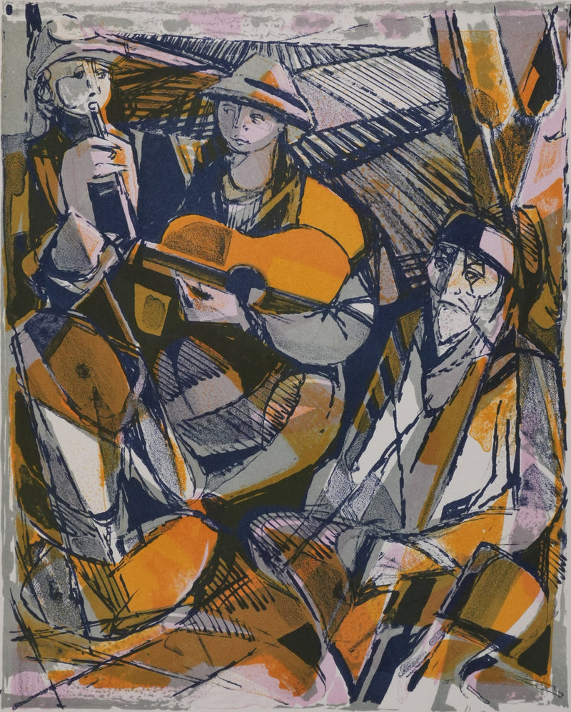 Camille HILAIRE : Les musiciens, Lithographie originale signée
