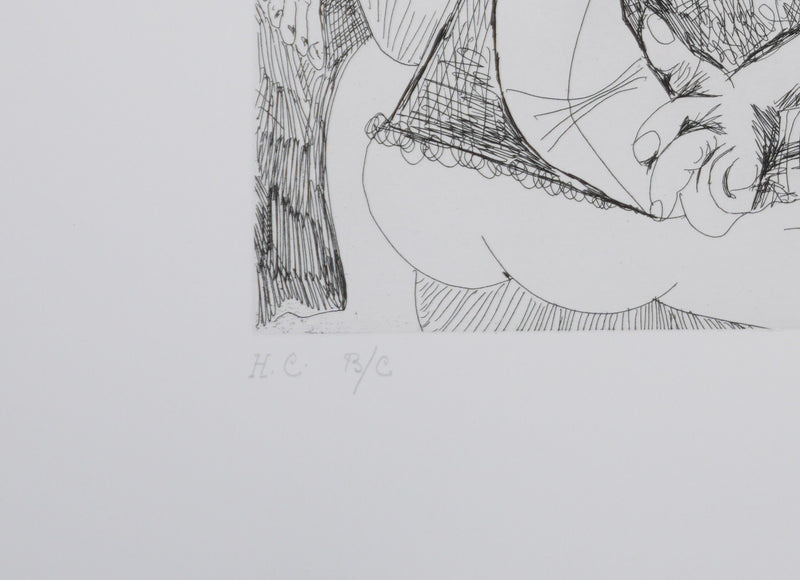 Pablo PICASSO : Les 156, La Fête de la patronne, avec un petit chien. Degas au double regard, Gravure originale signée