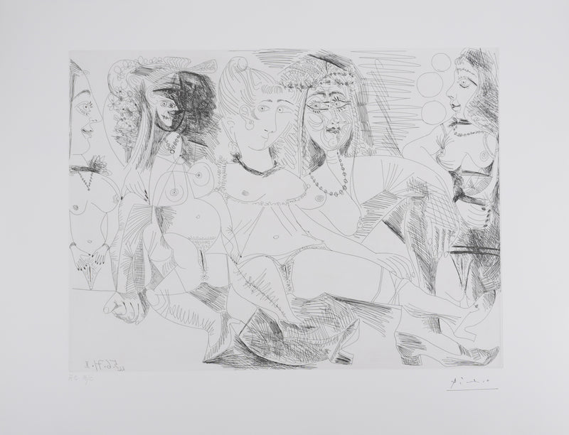 Pablo PICASSO : Les 156, La Maison Tellier, Filles entres elles, Gravure originale signée