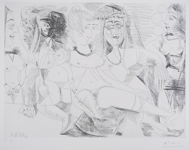 Pablo PICASSO : Les 156, La Maison Tellier, Filles entres elles, Gravure originale signée