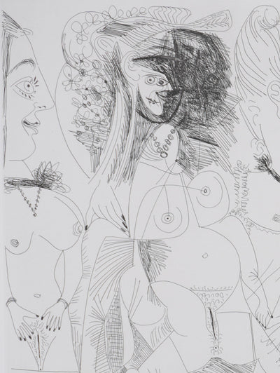 Pablo PICASSO : Les 156, La Maison Tellier, Filles entres elles, Gravure originale signée