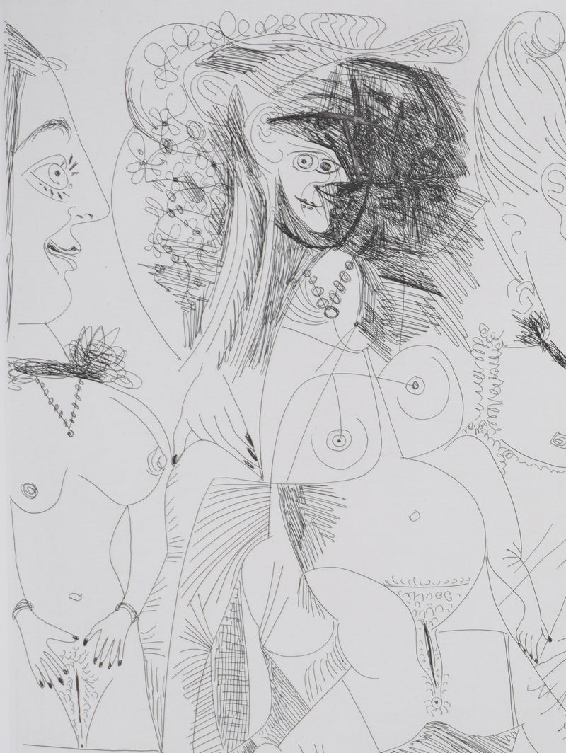 Pablo PICASSO : Les 156, La Maison Tellier, Filles entres elles, Gravure originale signée