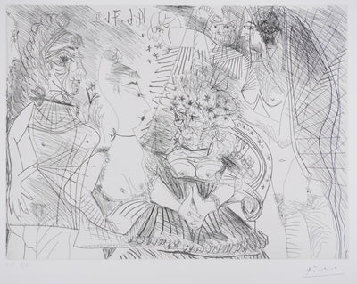 Pablo PICASSO : Les 156, La Fête de la patronne, Confetti et diablotin…, Gravure originale signée