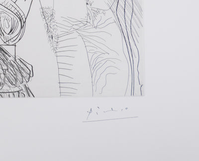 Pablo PICASSO : Les 156, La Fête de la patronne, Confetti et diablotin…, Gravure originale signée