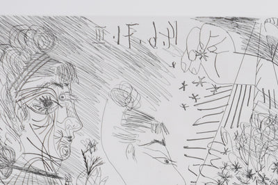 Pablo PICASSO : Les 156, La Fête de la patronne, Confetti et diablotin…, Gravure originale signée