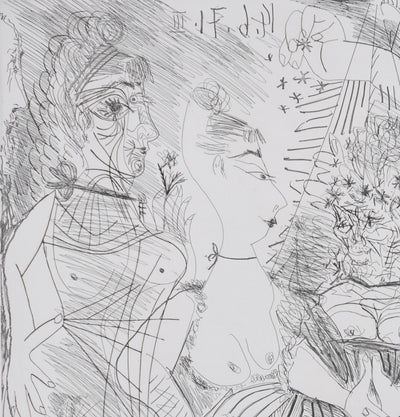 Pablo PICASSO : Les 156, La Fête de la patronne, Confetti et diablotin…, Gravure originale signée