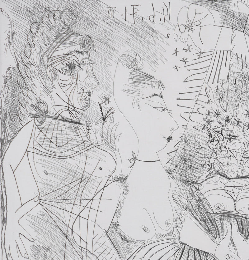 Pablo PICASSO : Les 156, La Fête de la patronne, Confetti et diablotin…, Gravure originale signée