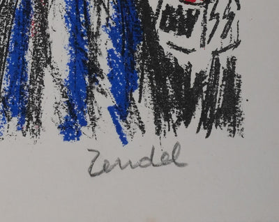 Gabriel ZENDEL : Au milieu des flammes, Lithographie originale signée