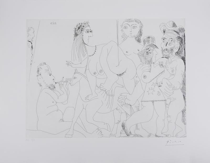 Pablo PICASSO : Les 156, Degas imaginant, Fête champêtre, avec bal musette masqué, Gravure originale signée